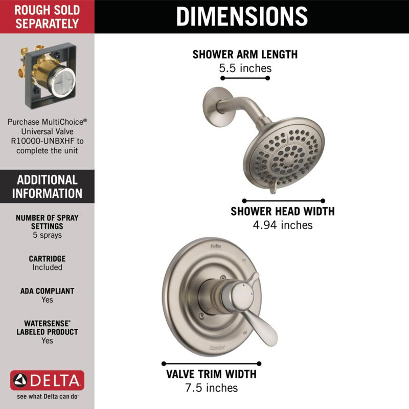 Classic Volume Control Shower Faucet with Lever Handle and H2okinetic Technology, Brushed Nickel
