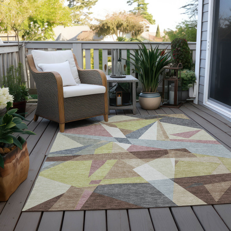 Machine Washable Indoor/Outdoor Claudian ACN1610 Khaki Rug, Rectangle 9' x 12'