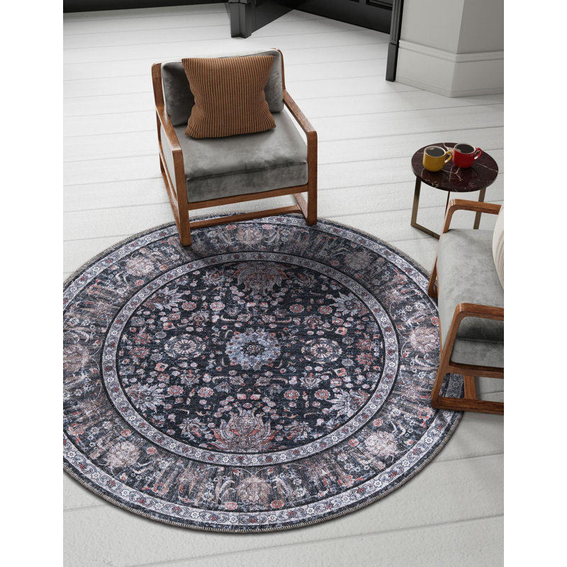 Tapis Samarth Thorine, Rond 7 pi 10 po, Noir