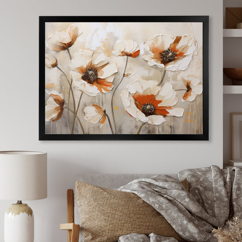 «Blossoms Of Grace Minimalisme Poppies III», reproduction sur toile, Cadre simple noir, H 12 po x l 20 po x P 1 po