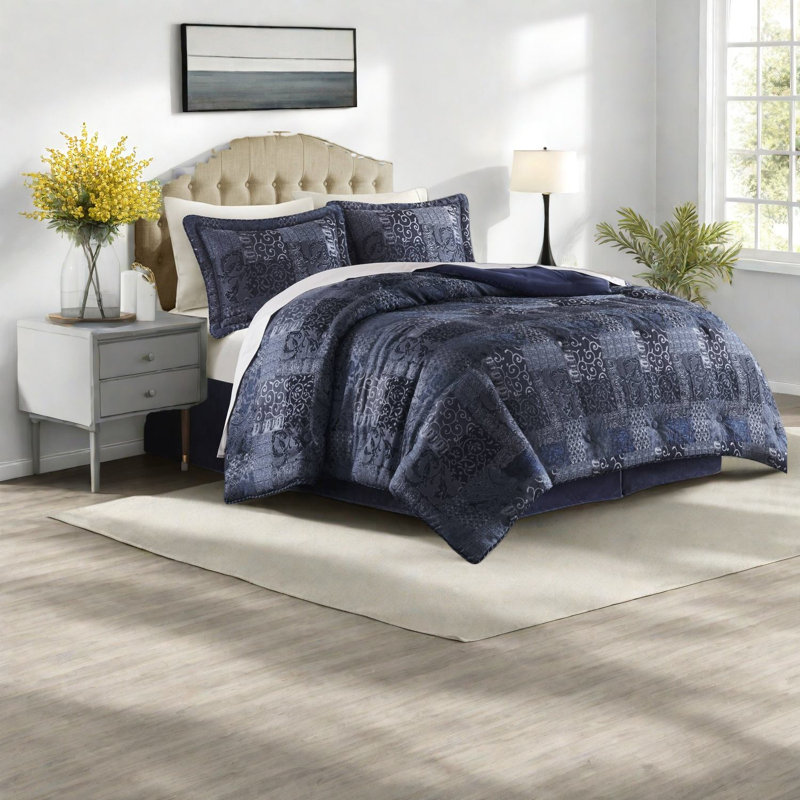 Durable Navy Cal King Bedding Sets, Polyester Comforter For Home