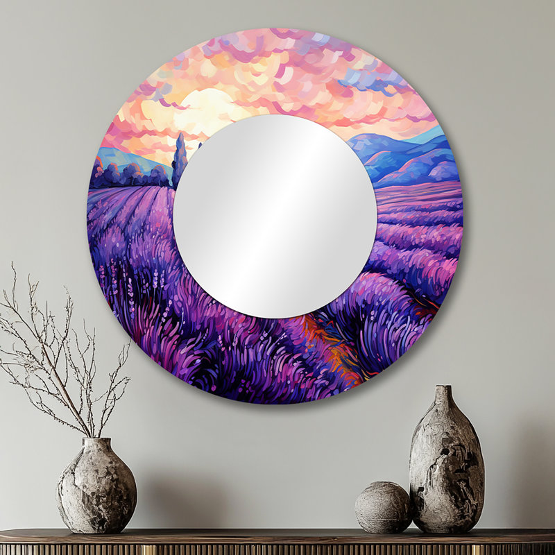 Vangogh Lavender Fields II - miroir Vangogh, miroir mural rond traditionnel unique, impression d'art en métal, 29 po x 29 po