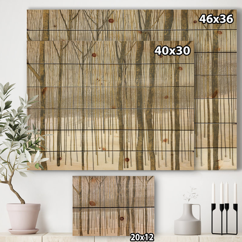 Forêt en hiver doré - impression chalet et chalet sur bois de pin naturel, H 36 po x l 46 po x P 1,5 po