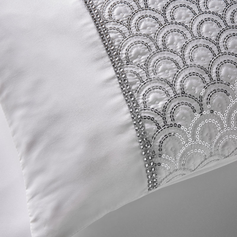 Deco Sequin Duvet Cover Set, White, Kingsize Duvet Cover + 2 Standard Pillowcases