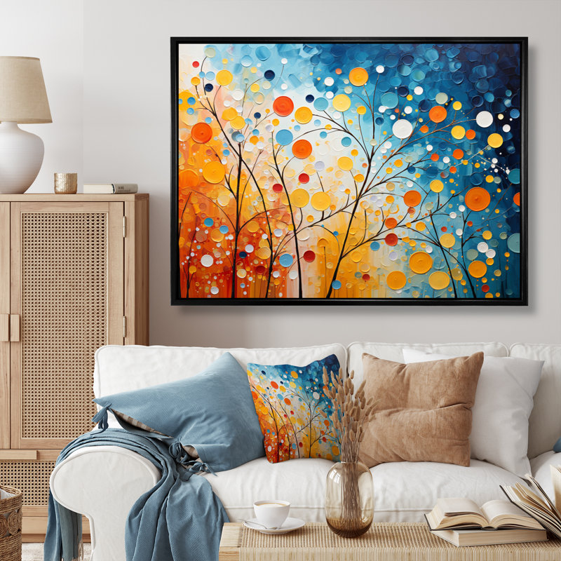 Energy Pointillism - Art mural en marbre abstrait, salon, Cadre flottant noir, H 16 po x l 32 po x P 1 po