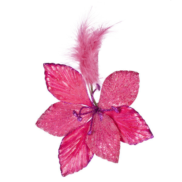 20cm Feather Plants & Flowers Holiday Shaped Ornament, Fuchsia Pink