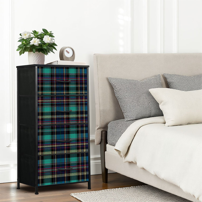 4 Drawer Dresser for Bedroom, Narrow Chest of Drawers, Wooden Top and Study Iron Frame 18"x37.5"-(WxH)