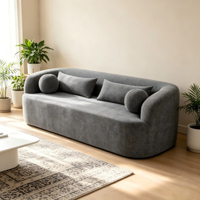 3-Seater Curved Cloud Sofa, Luxury Chenille Boneless Couch With Pillows, High-Density Foam No Assembly Compressed Sofa For Living Room