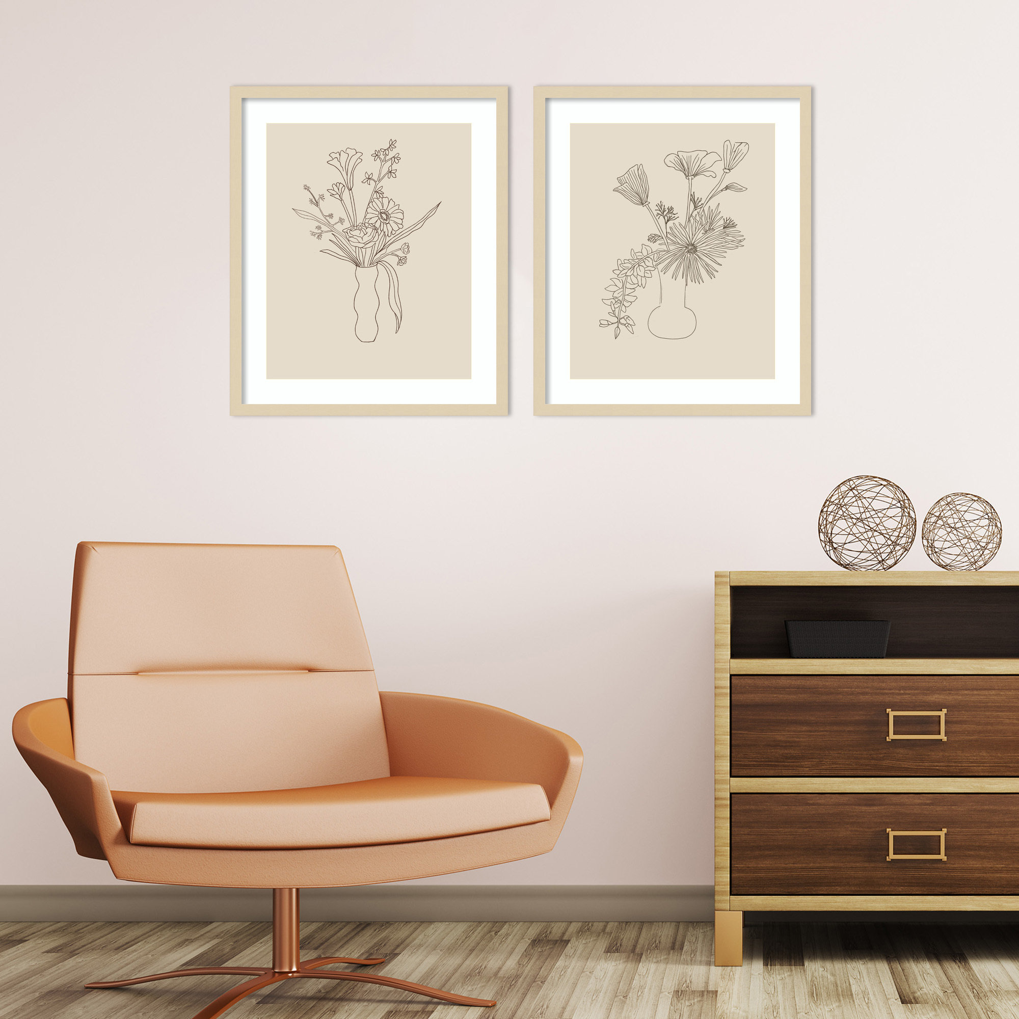Floral Study by Kate Aurelia Holloway Framed Wall Art Prints, 25" H x 45" W x 1" D, Brown