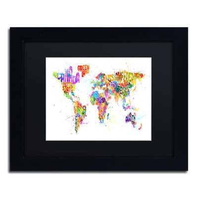 « painting splashs map text map of the world » par michael tompsett, impression encadrée