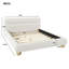 Lit tapissier contemporain à profil bas avec tissu en molleton Teddy et pieds ronds massifs, design courbé élégant pour la chambre à coucher, grand lit, blanc