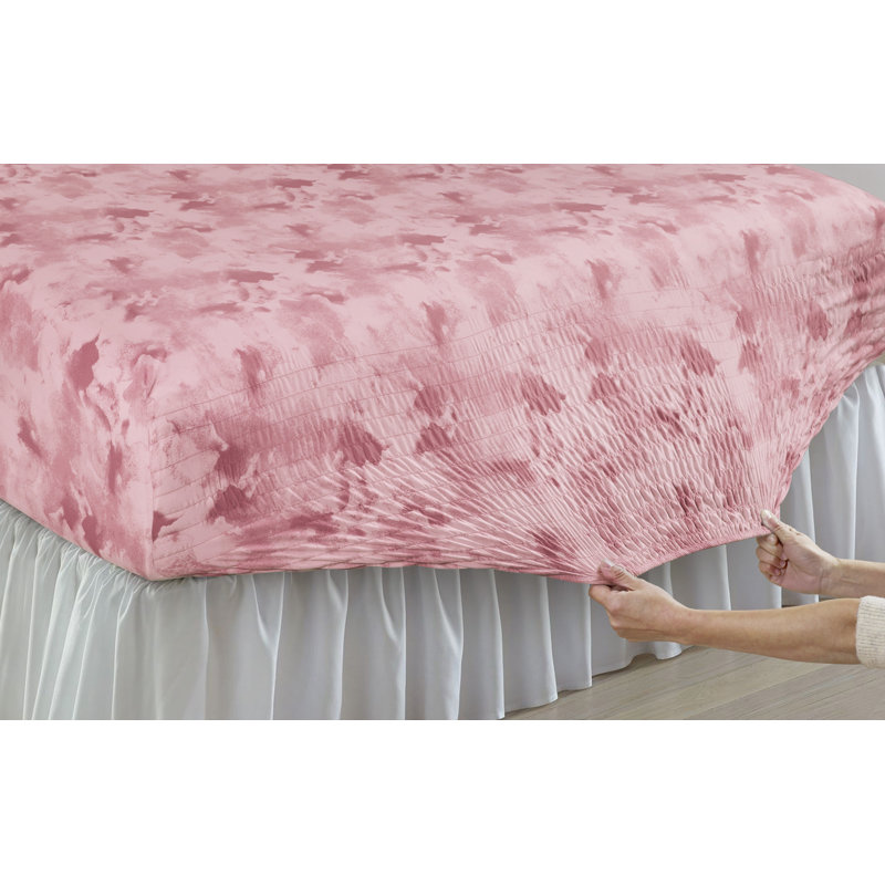 Anti-Wrinkle Soft Microfiber Watercolor BedTite Tight Grip Sheet Set, Full/Double Sheet Set with 2 Pillowcases, Mauve
