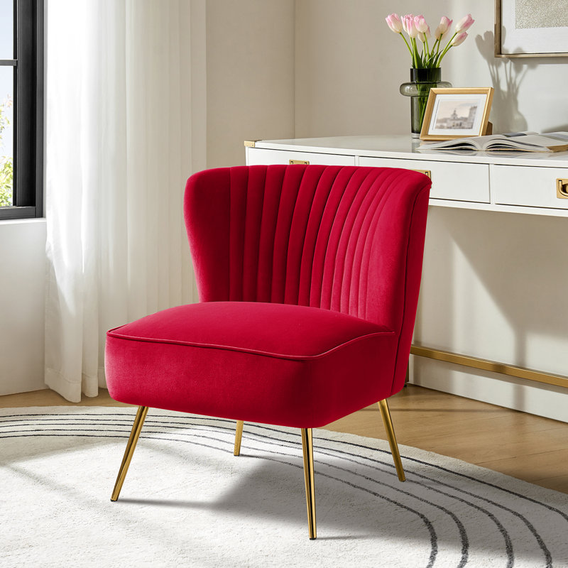 Euclid Velvet Accent Chair with Metal Legs, Velours rouge