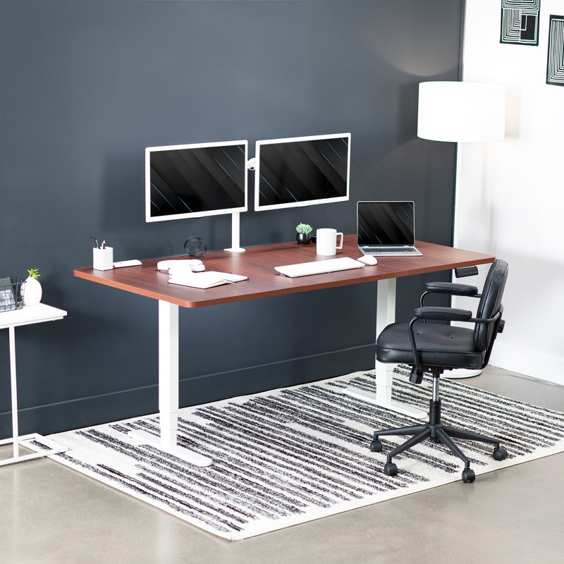 Electric 71" x 30" Stand Up Desk Workstation, 2B7B Series, Dark Walnut/White, 25.4'' H x 71" W x 36'' D