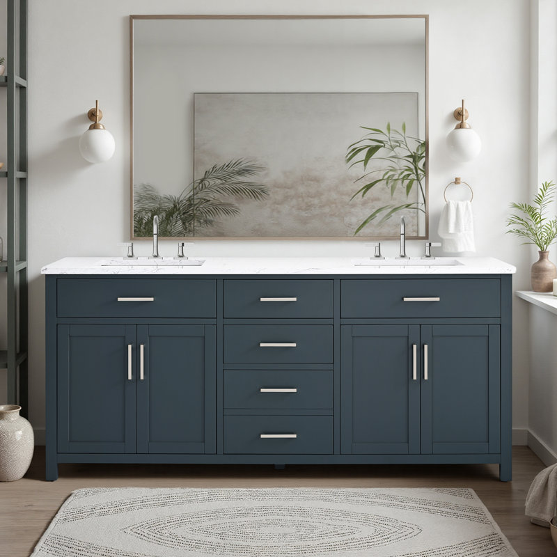 Shamar 72" Double Bathroom Vanity, Vintage Blue