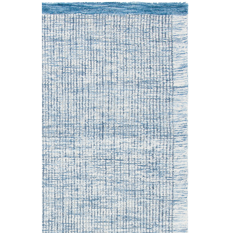 Tapis en laine / coton touffeté à la main Baer en ivoire / bleu, Carré 6 pi