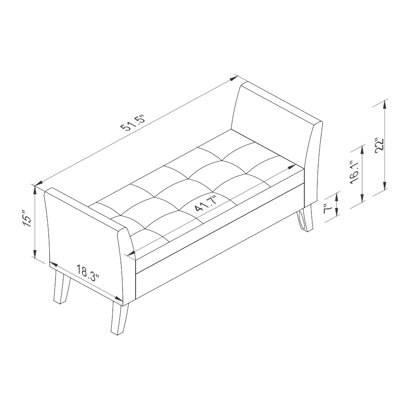 Banc de lit 51,5 po avec rangement en velours bleu marine