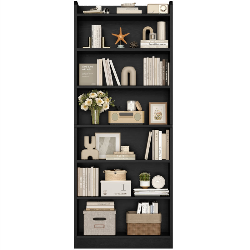 180cm H x 60cm W Standard Bookcase, Black, (7 Shelves) 180.5cm H x 60cm W x 24cm D