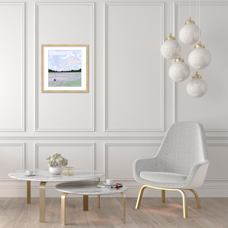 Coastal Retreat Sailing Through Abstraction, 48" H x 48" W x 1.125" D, Framed Matted Print, Beige