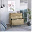 Commode légère H 35 po, trois tiroirs, plateau supérieur, pieds en épingle à cheveux, chêne clair