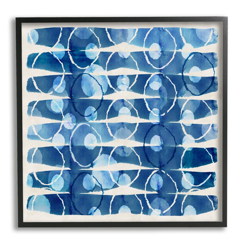 Aquarelle à motif bleu encadrée sur bois, H 17 po x l 17 po x P 1,5 po, Giclée encadrée noir minuit