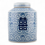 Porcelain Tea Jar with Floral Lattice Pattern