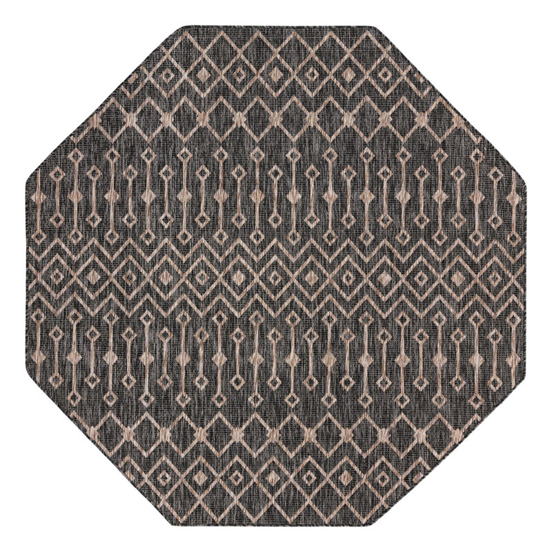 Tapis intérieur / extérieur gris anthracite Leyla, Octogone 7 pi 10 po x 7 pi 10 po