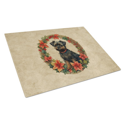 Affenpinscher Christmas Flowers Glass Cutting Board