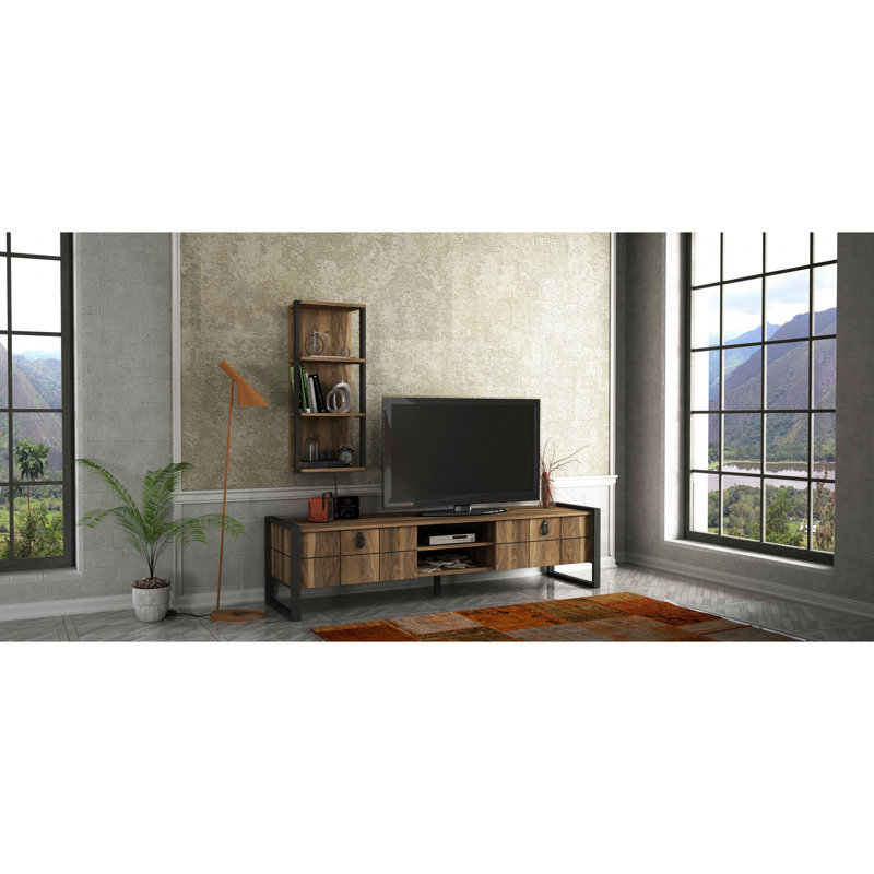 Solorio Unfinished Desk for TVs up to 78", Walnut