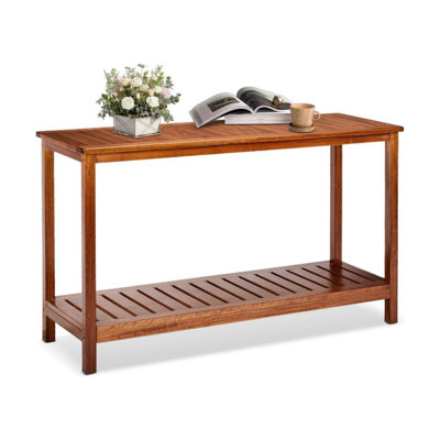 2-Tier Solid Wood Patio Side Table