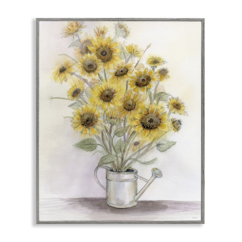 Tournesols dans un arrosoir, giclée encadrée, design par Patti Bishop, H 30 po x l 24 po, Estampe numérique Farmhouse