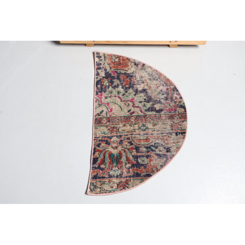 Vintage Handmade Turkish Rug in Blue - Small Round Home Decor Carpet for Wall Hanging 9523