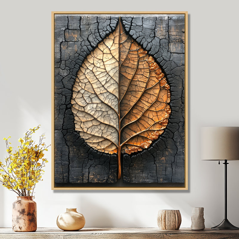 Art moderne sur toile, "Modern Modern Leaves", H 44 po x l 34 po, Impression encadrée flottante, Crème, crème