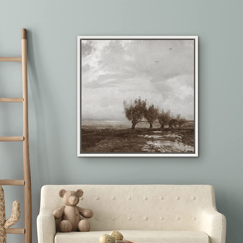 " Stormy Autumn Winter Pastoral Tree Landscape Wall Art ", 24" H x 24" W x 1.5" D, White