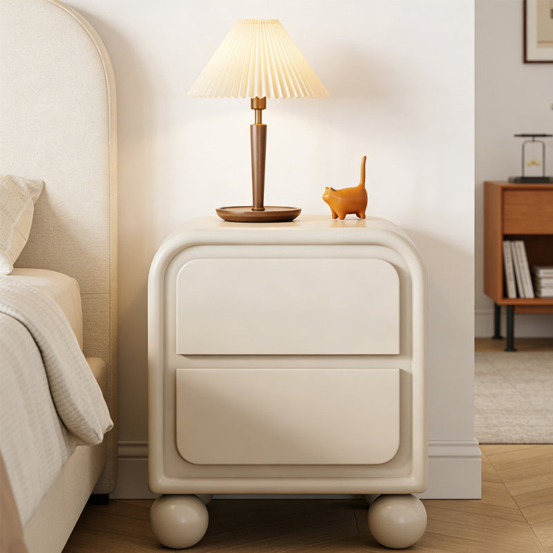 Table de chevet moderne en bois manufacturé beige + 2 tiroirs