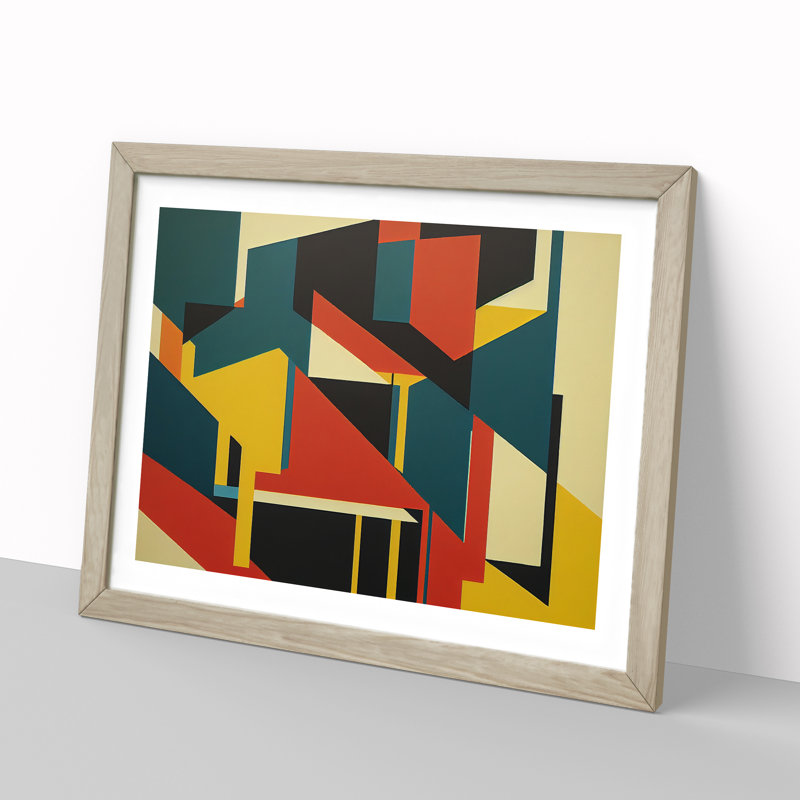 Abstract Bauhaus Art Vol.2 1 Piece Single Picture Frame Wall Art, 34cm H x 46cm W x 2cm D, Oak Framed