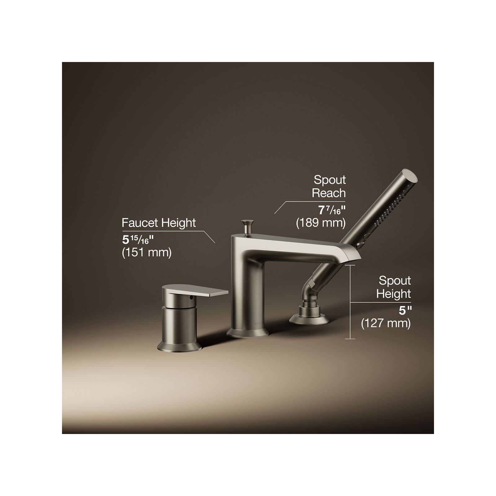 Hint Single-Handle Deck-Mount Bath Faucet With Handshower, Vibrant Brushed Nickel