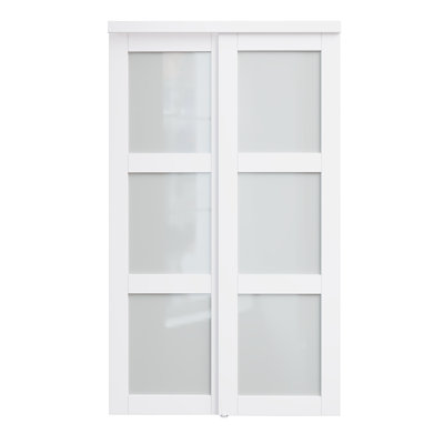 Portes coulissantes 48 po x 80 po en bois manufacturé blanc et massif avec trousse de quincaillerie d'installation et poignée