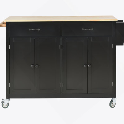 Kitchen Island Cart With Solid Wood Top And Locking Wheels, 4 Door Cabinet And Drawers