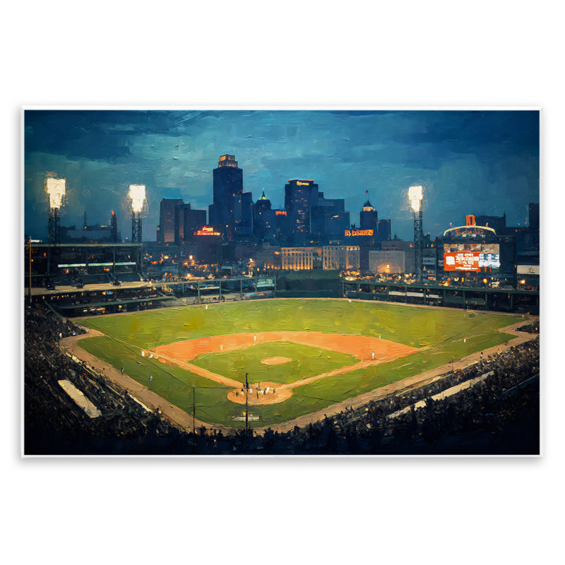 Plaque murale Baseball Stadium at Night, design par Arlington Prints, H 10 po x l 15 po
