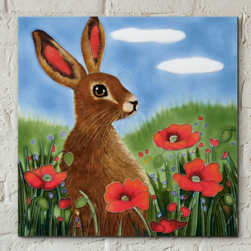 Poppy Hare by Judith Yates on Ceramic Art Tile Wall Decor