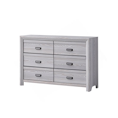 1Pc Contemporary Six Drawers Dresser Gray Driftwood Finish Rustic Finish Bedroom Wooden Furniture