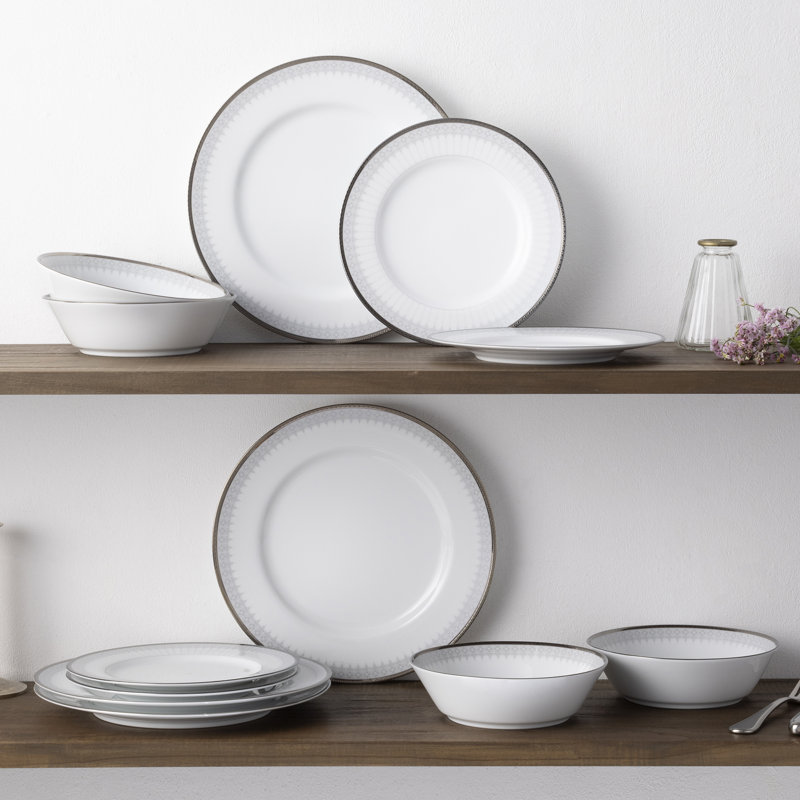 Noritake Silver Colonnade 12-Piece Dinnerware Set, Service For 4