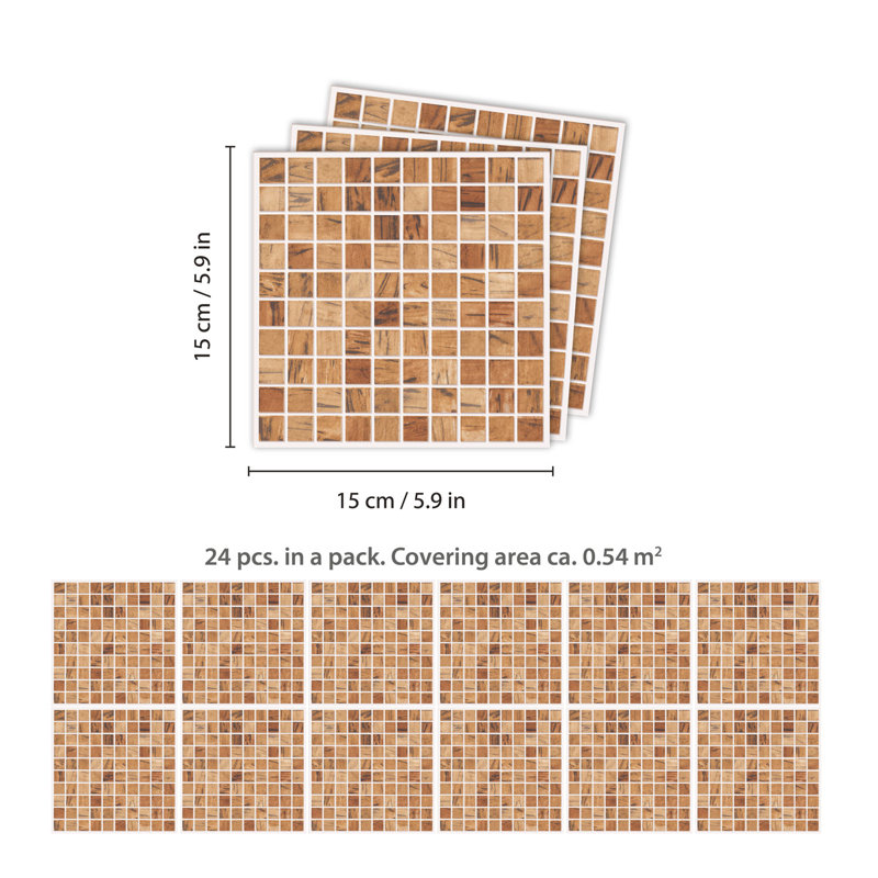 Edilio 14cm W x 28.5cm L Vinyl Peel and Stick Mosaic Tile