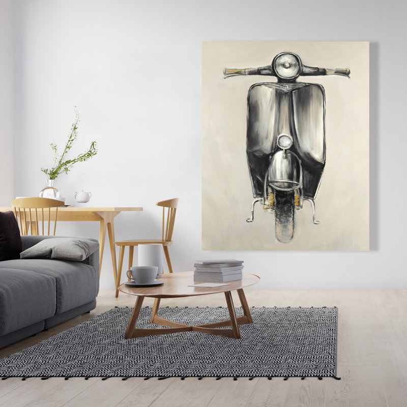 Small Black Moped - Motorcycle Transportation Canvas Art Decor