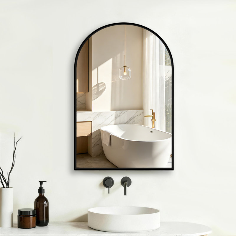 Arched Medicine Cabinet with Mirror, Surface or Recess Mounted Farmhouse Bathroom Cabinets with Black Frame Bathroom Vanity Mirror