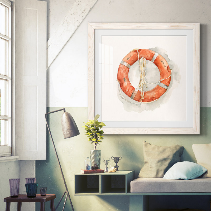 «Nautical Safety II», reproduction d'art sur toile encadrée, Cadre blanc, H 17 po x l 17 po x P 1,5 po