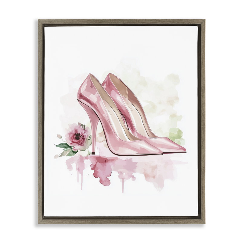 Cadre flottant Rosy Pastel Heels, design par Christine Simpson Art, Cadre flottant orme Montalcino, H 21 po x l 17 po