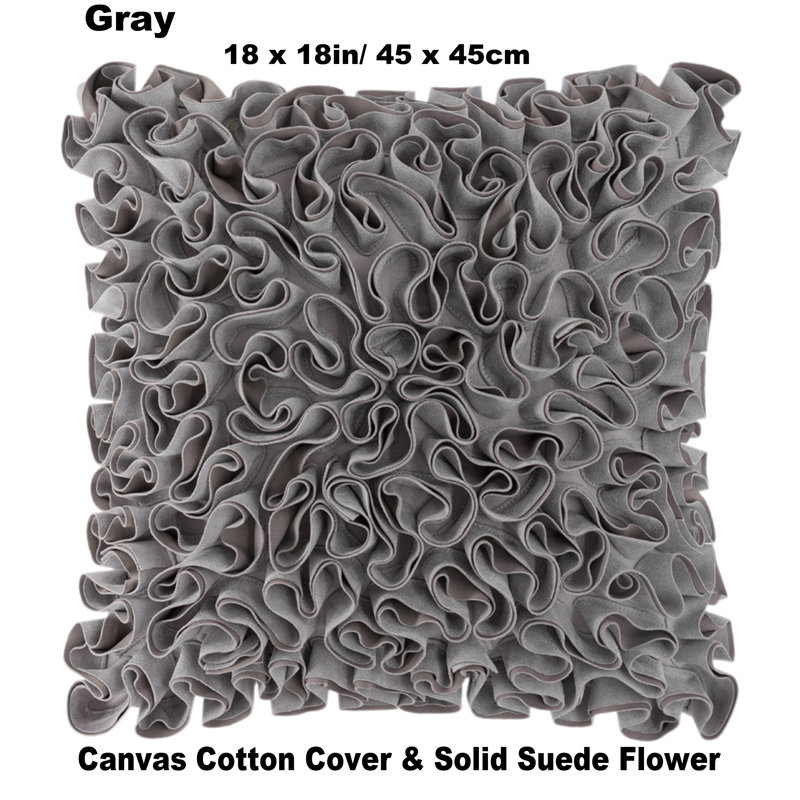 Appliqued Microsuede Pillow Cover, Gray