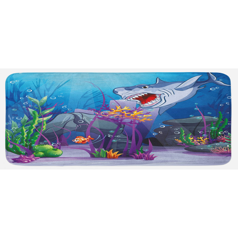 Tapis de cuisine en multicolore illustration des plantes du monde de style dessins animés et des petits poissons